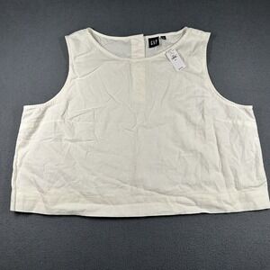 Gap Tank Top Womens XXL White Linen Rayon Button Back Casual Sleeveless *Flaw